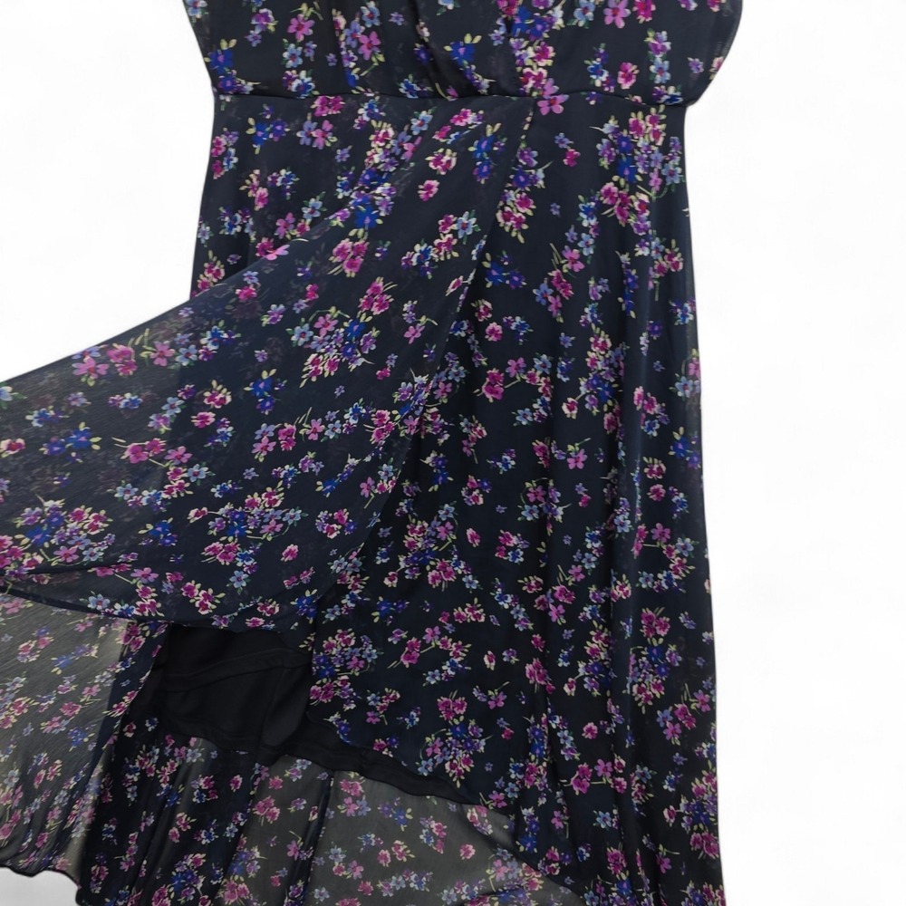 Calvin Klein Dress Navy Floral Print A-Line Hi-Low Wrap Size 14 - Picture 4 of 16